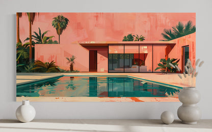 Ping Green Mid Century Modern Wall Art – Retro House Print on Canvas
