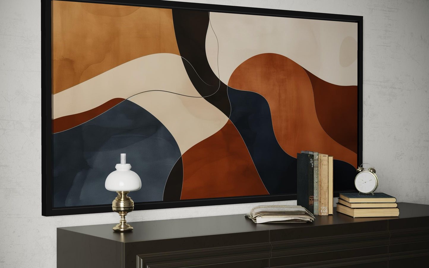 Mid Century Wall Art Abstract Canvas Print - Earth Tone Decor Brown Beige Navy