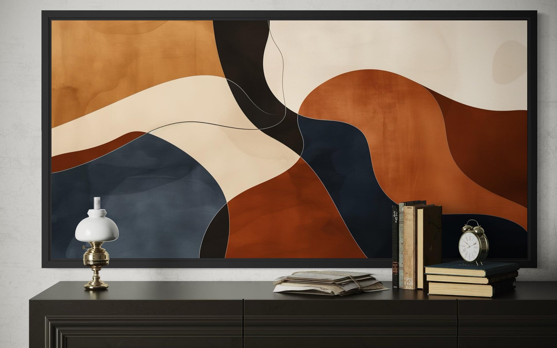 Mid Century Wall Art Abstract Canvas Print - Earth Tone Decor Brown Beige Navy