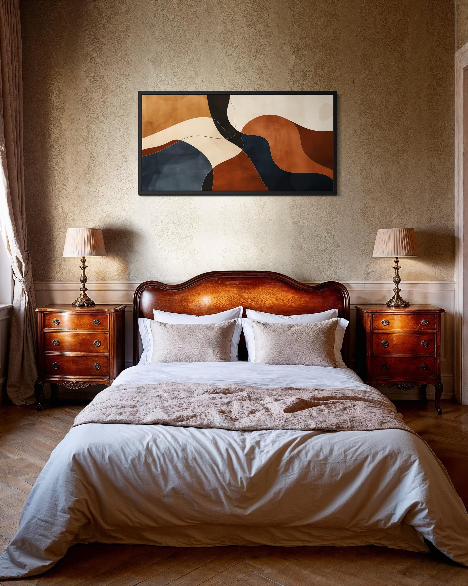 Mid Century Wall Art Abstract Canvas Print - Earth Tone Decor Brown Beige Navy