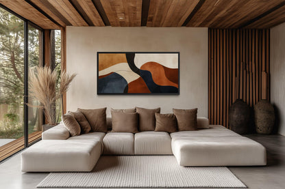 Mid Century Wall Art Abstract Canvas Print - Earth Tone Decor Brown Beige Navy