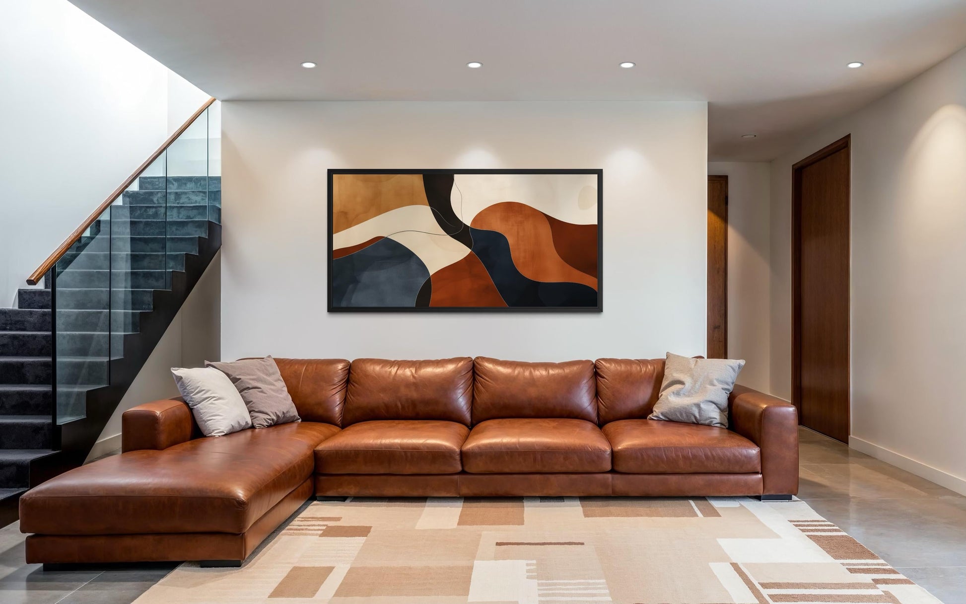 Mid Century Wall Art Abstract Canvas Print - Earth Tone Decor Brown Beige Navy