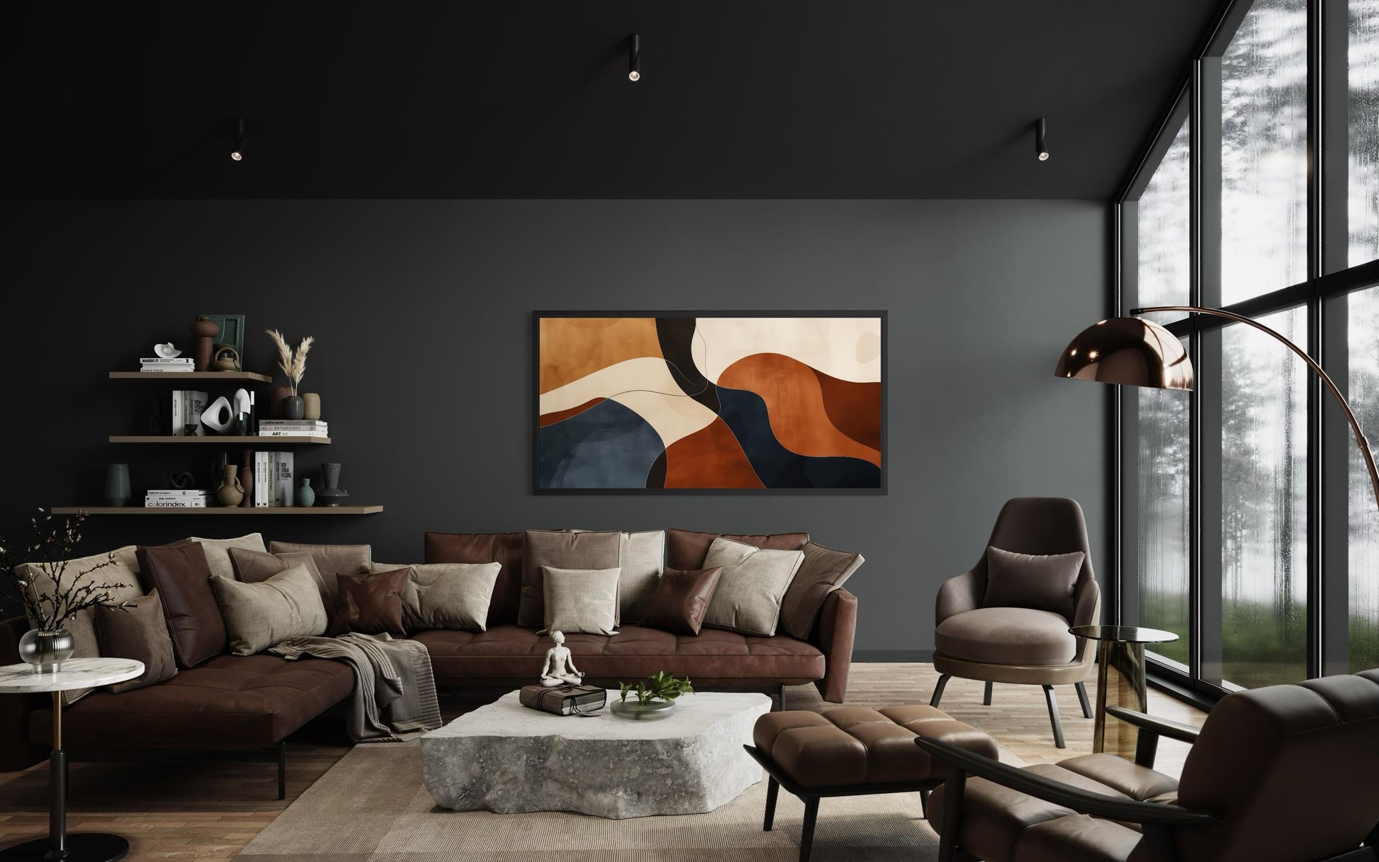 Mid Century Wall Art Abstract Canvas Print - Earth Tone Decor Brown Beige Navy