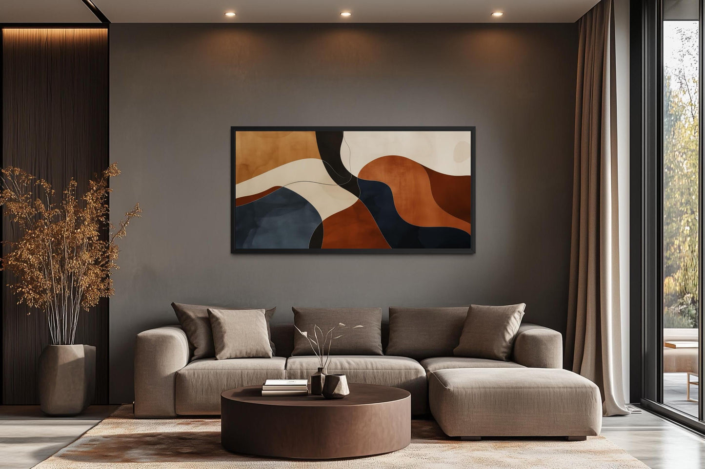 Mid Century Wall Art Abstract Canvas Print - Earth Tone Decor Brown Beige Navy