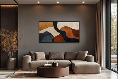 Mid Century Wall Art Abstract Canvas Print - Earth Tone Decor Brown Beige Navy