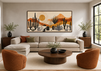 Mid Century Modern Neutral Desert With Cactus Framed Canvas Wall Art For Southwestern Living Room Decor