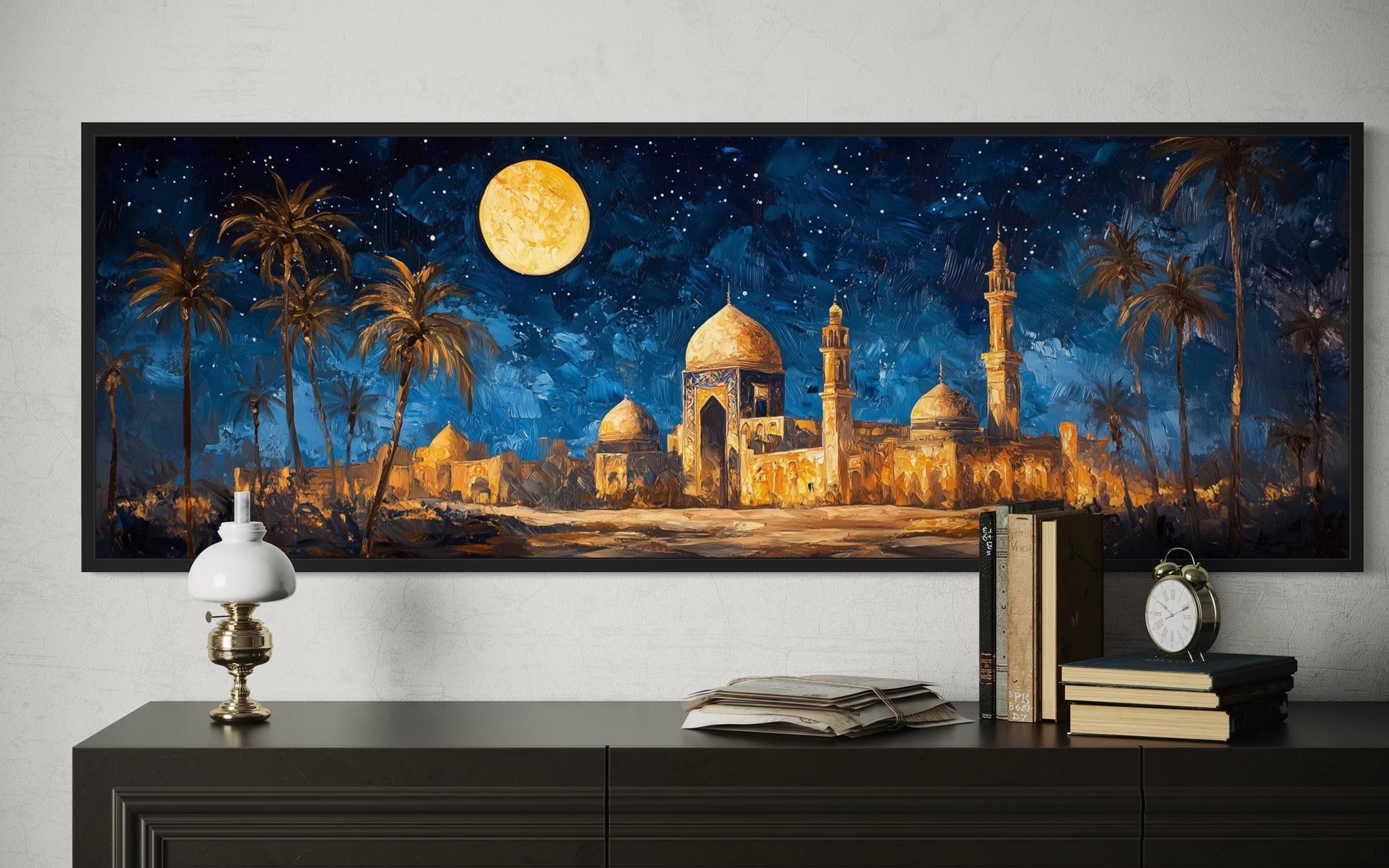 Middle Eastern Long Horizontal Arabic Architecture Nightscape Wall Art