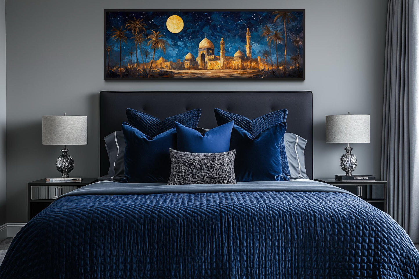 Middle Eastern Long Horizontal Arabic Architecture Nightscape Wall Art