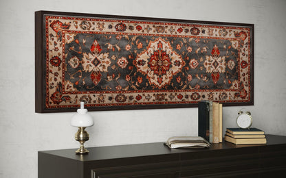 Middle Eastern Rug Style Long Horizontal Red Cream Canvas Wall Art