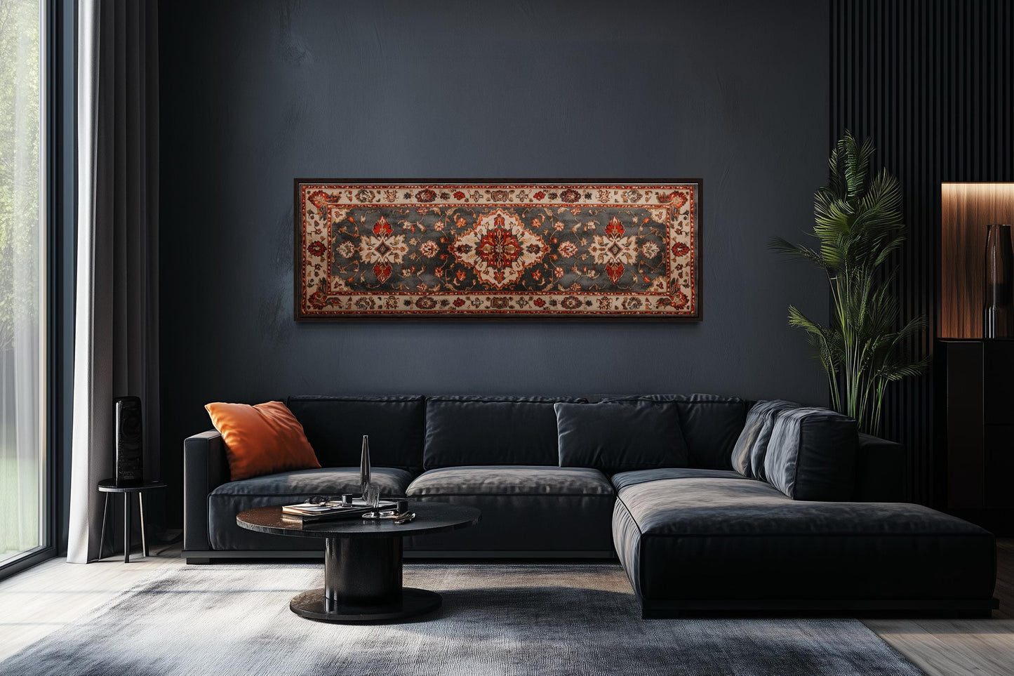 Middle Eastern Rug Style Long Horizontal Red Cream Canvas Wall Art