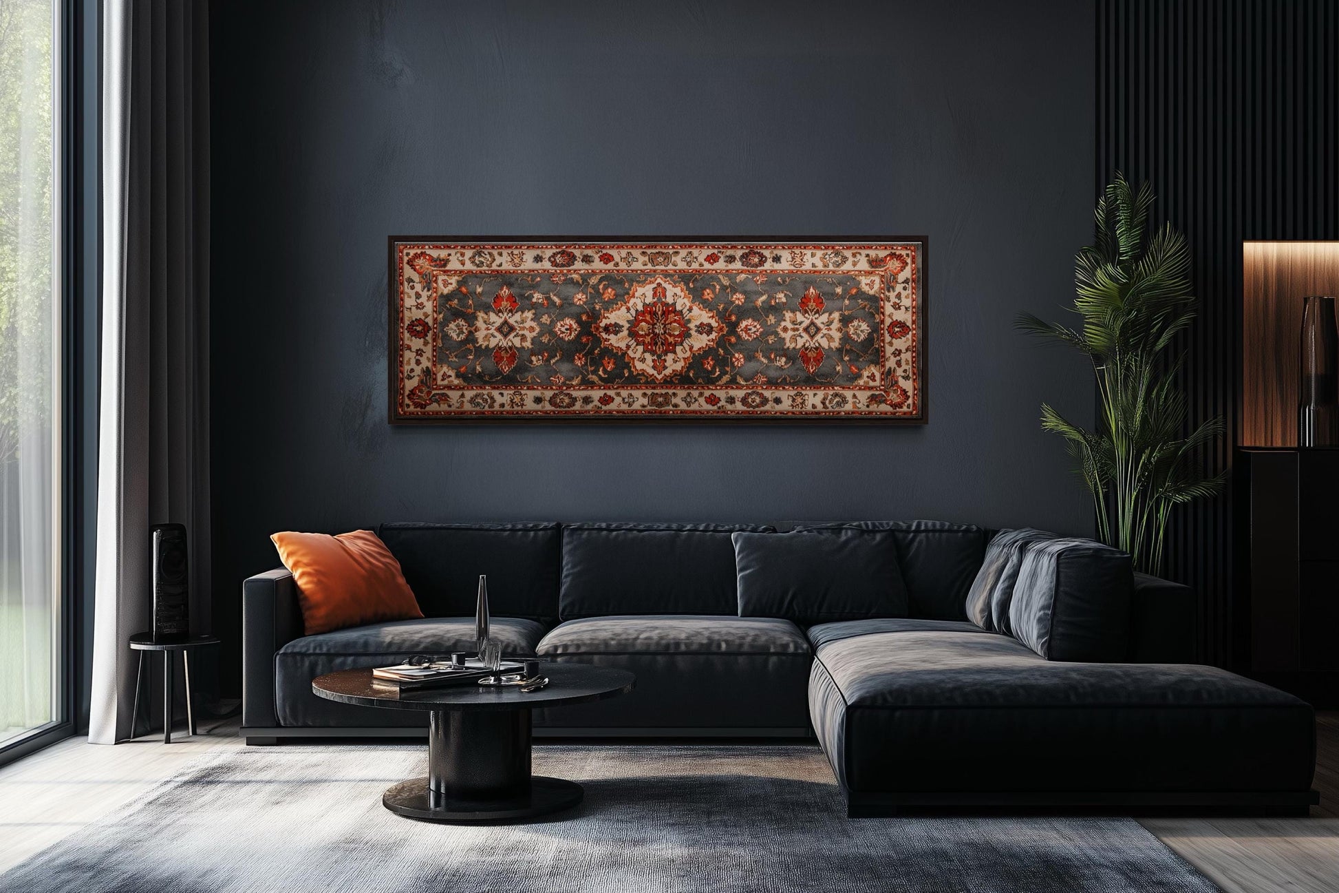 Middle Eastern Rug Style Long Horizontal Red Cream Canvas Wall Art
