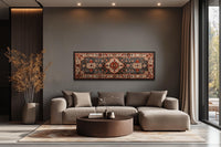 Middle Eastern Rug Style Long Horizontal Red Cream Canvas Wall Art