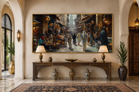 Middle Eastern Fruit Bazaar Framed Canvas Wall Art – Vibrant Market Scene Decor