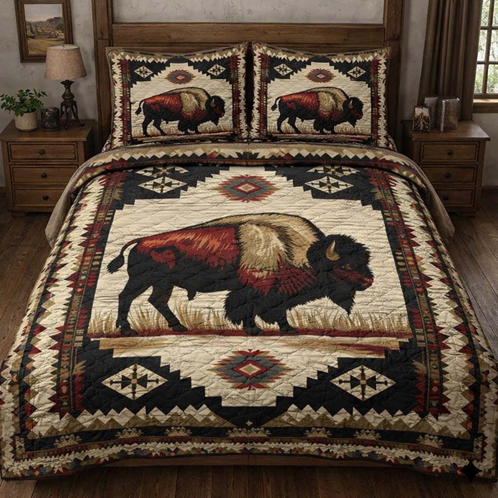 Midnight Lodge Bison 3-Piece Quilted Bedding Set - Single (59" x 70")