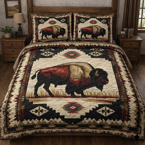 Midnight Lodge Bison 3-Piece Quilted Bedding Set - Single (59" x 70")