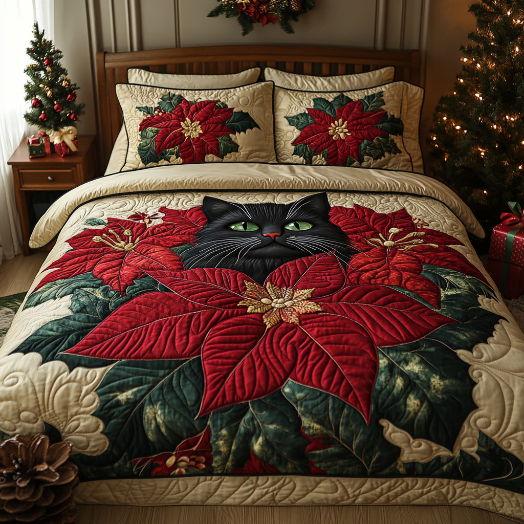 Midnight Poinsettia 3-Piece Quilted Bedding Set - Single (59" x 70")