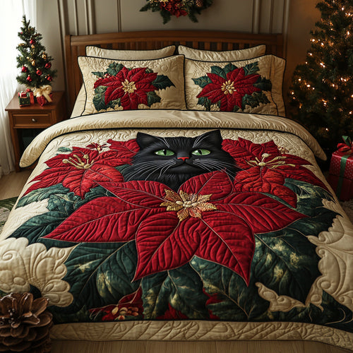 Midnight Poinsettia 3-Piece Quilted Bedding Set - Single (59" x 70")