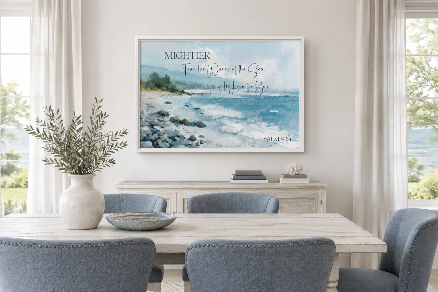 Mightier Than the Waves Scripture Psalm 93:4 Coastal Wall Art