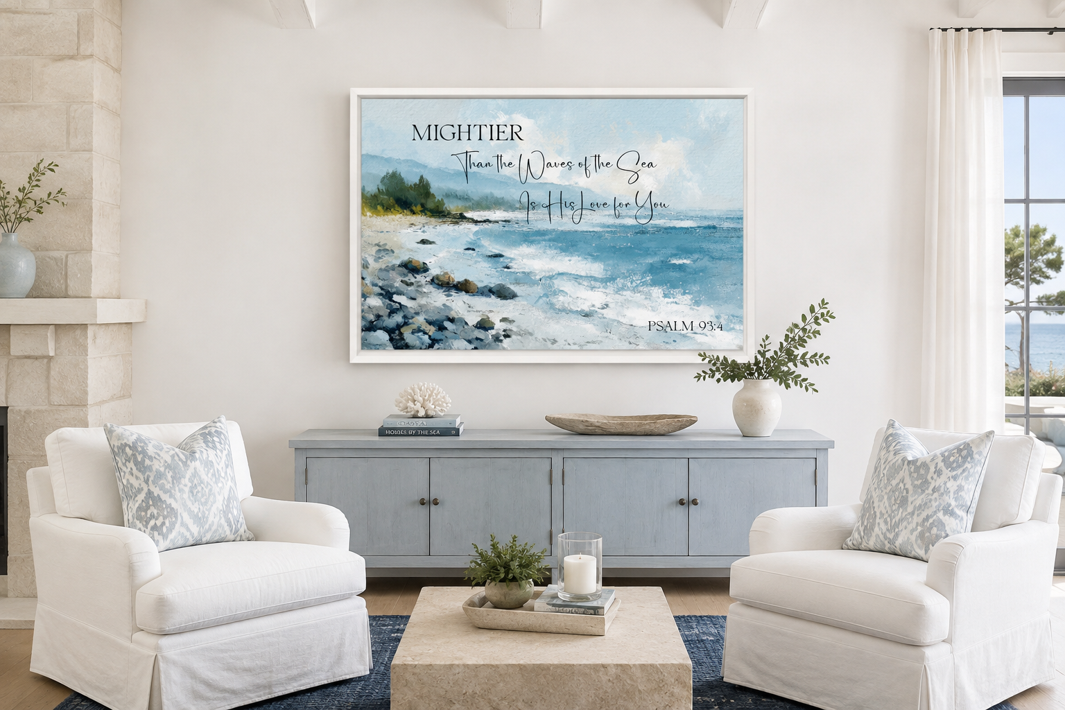 Mightier Than the Waves Scripture Psalm 93:4 Coastal Wall Art