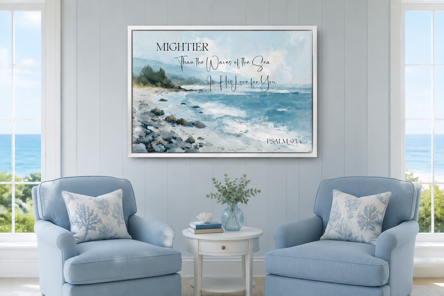 Mightier Than the Waves Scripture Psalm 93:4 Coastal Wall Art