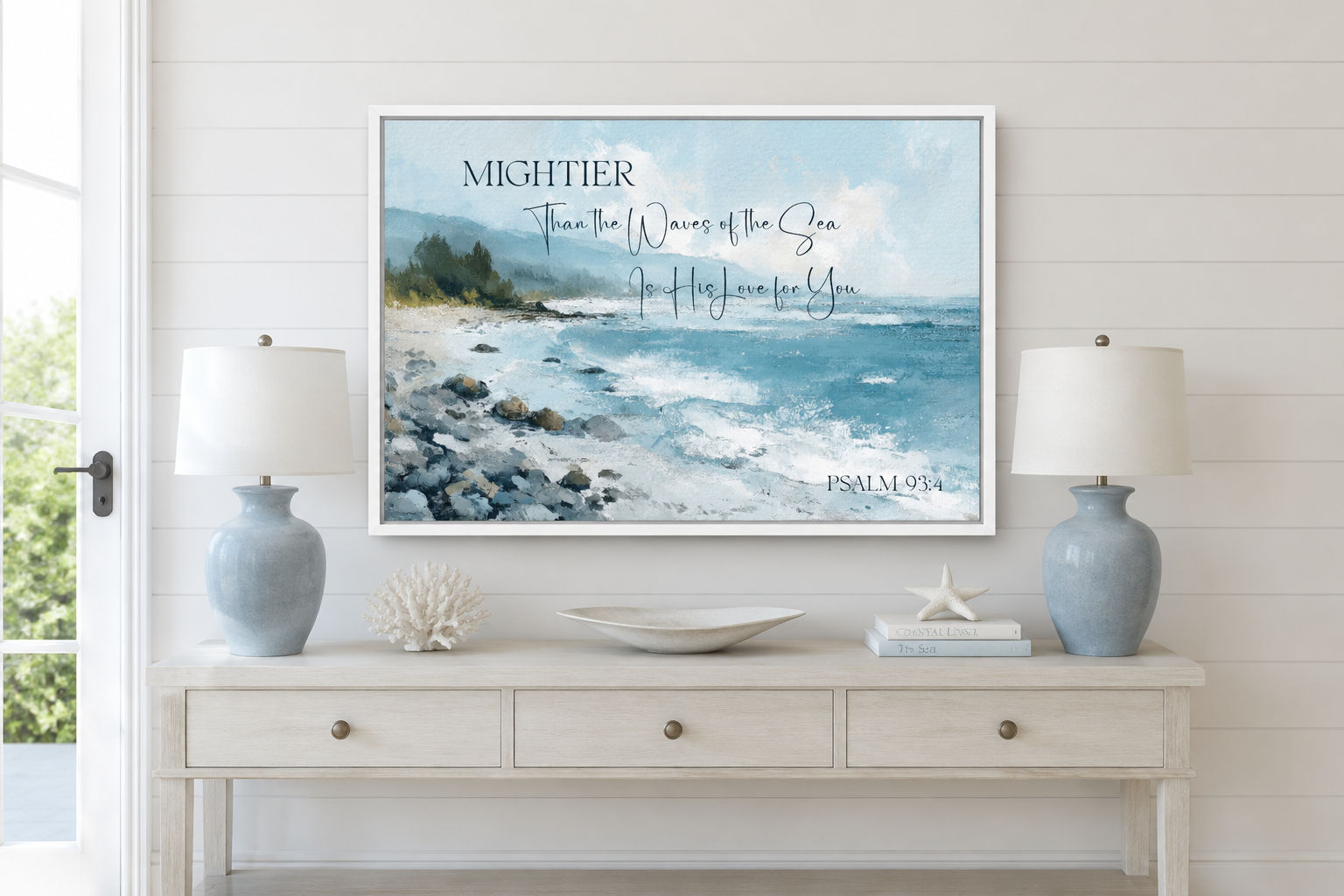 Mightier Than the Waves Scripture Psalm 93:4 Coastal Wall Art