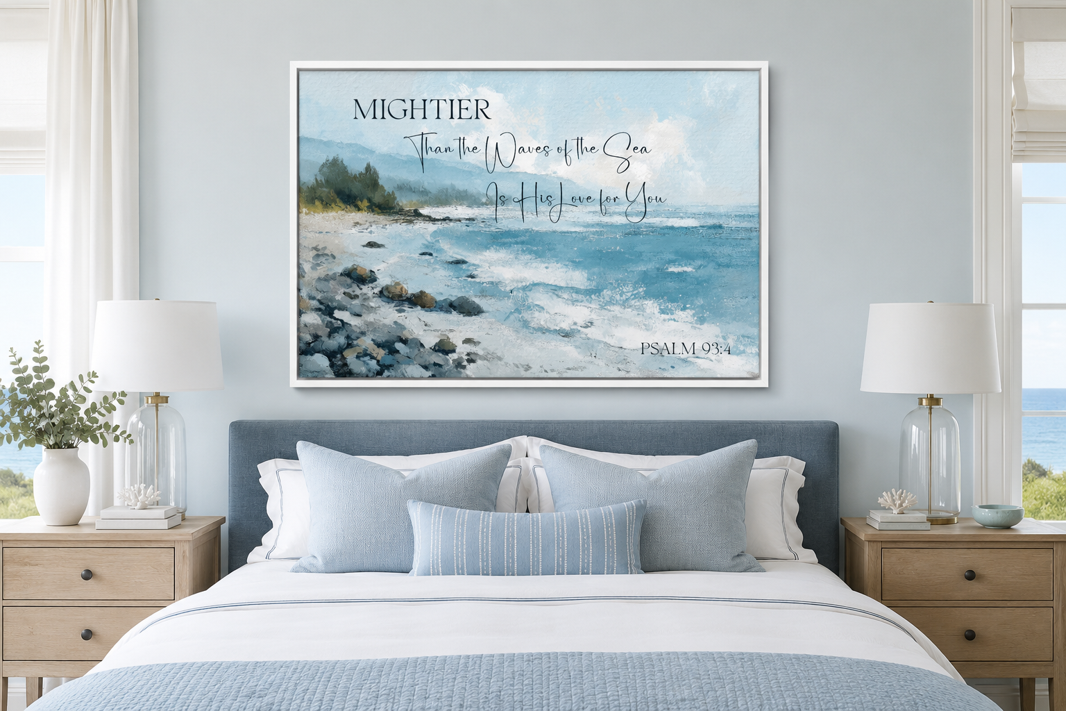 Mightier Than the Waves Scripture Psalm 93:4 Coastal Wall Art