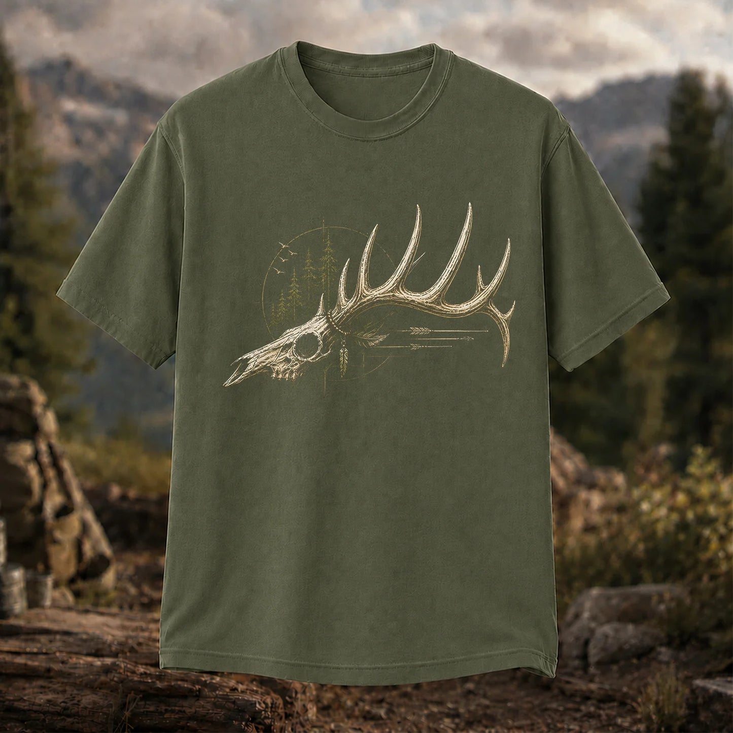 Deer Skull Antlers T-Shirt, Vintage Woodland Hunter Tee