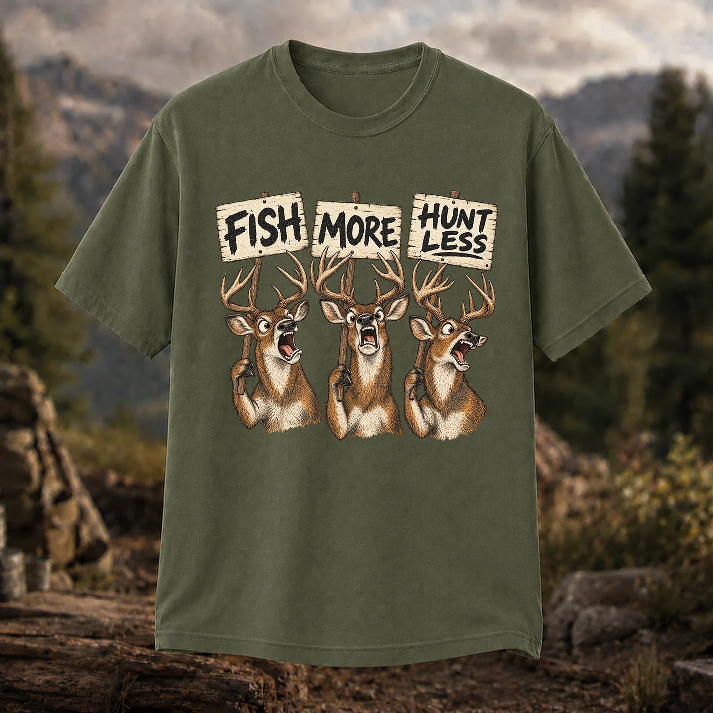 Fish More Hunt Less T-Shirt, Funny Deer Hunting Tee