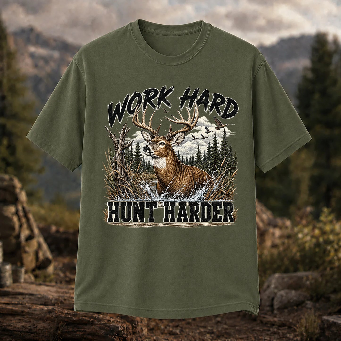 Work Hard Hunt Harder T-Shirt, Vintage Deer Hunting Tee