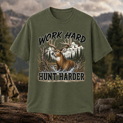 Work Hard Hunt Harder T-Shirt, Vintage Deer Hunting Tee