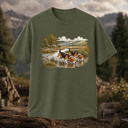 Beagles Tracking Through a Marsh T-Shirt, Vintage Hunting Dog Tee