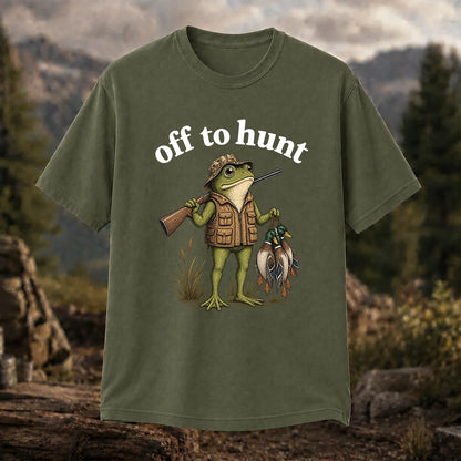 Off to Hunt T-Shirt, Funny Frog Duck Hunting Tee
