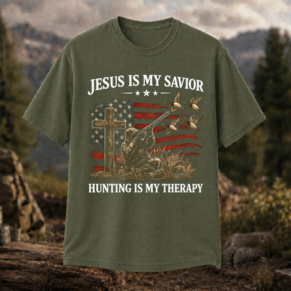 Jesus Is My Savior Hunting Is My Therapy T-Shirt, Christian Hunter Tee