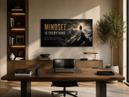 Mindset Is Everything Motivational Wall Art – Black Gold Canvas for Mens Office Decor