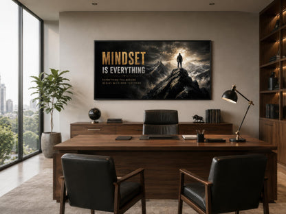 Mindset Is Everything Motivational Wall Art – Black Gold Canvas for Mens Office Decor