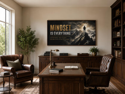 Mindset Is Everything Motivational Wall Art – Black Gold Canvas for Mens Office Decor