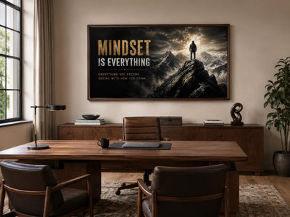 Mindset Is Everything Motivational Wall Art – Black Gold Canvas for Mens Office Decor