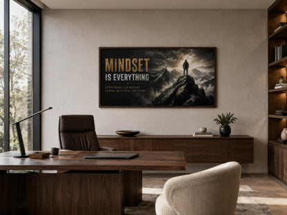 Mindset Is Everything Motivational Wall Art – Black Gold Canvas for Mens Office Decor