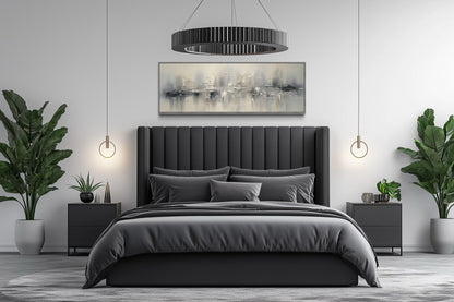 Minimalist Abstract Silver Gray Long Horizontal Living Room Framed Canvas Wall Art
