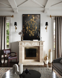 Minimalist Black Gold Lord Ganesha Framed Canvas Wall Art
