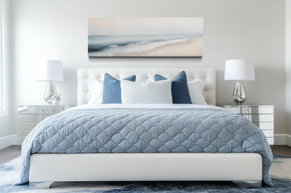 Minimalist Coastal Gray Blue Watercolor Panoramic Ocean Beach Canvas Wall Art