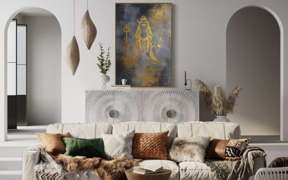 Minimalist Silver Gold Lord Shiva Indian Framed Canvas Wall Art