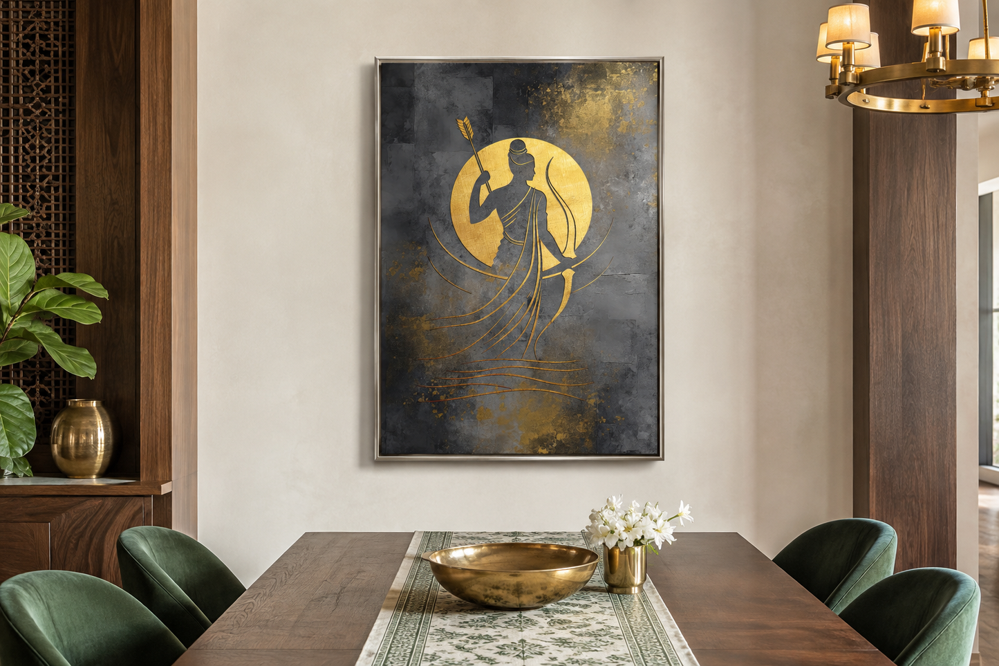 Minimalist Lord Rama Silver Gold Indian Framed Canvas Wall Art