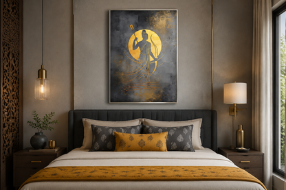 Minimalist Lord Rama Silver Gold Indian Framed Canvas Wall Art