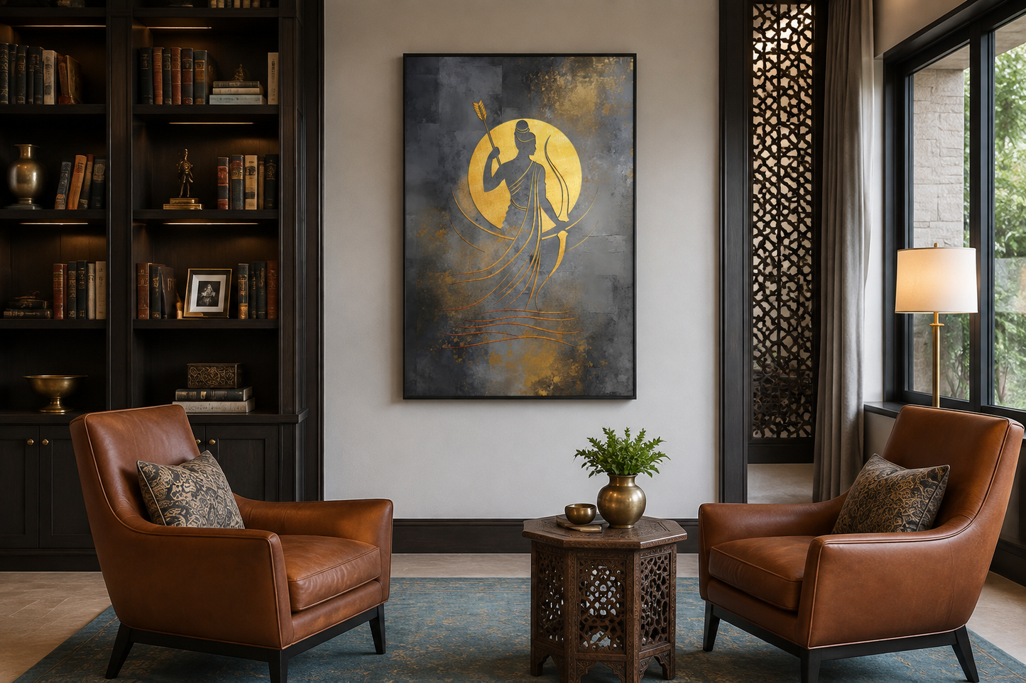Minimalist Lord Rama Silver Gold Indian Framed Canvas Wall Art