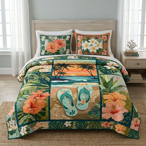 Mint Wave 3-Piece Quilted Bedding Set - Single (59" x 70")