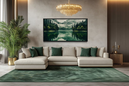 Mirror Lake And Mountains Emerald Green Nature Canvas Wall Art