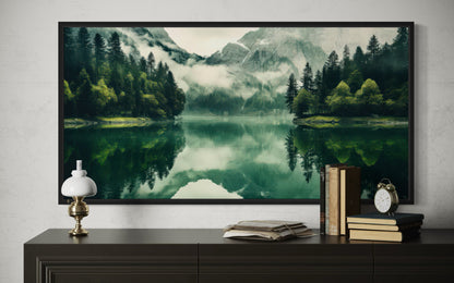 Mirror Lake And Mountains Emerald Green Nature Canvas Wall Art