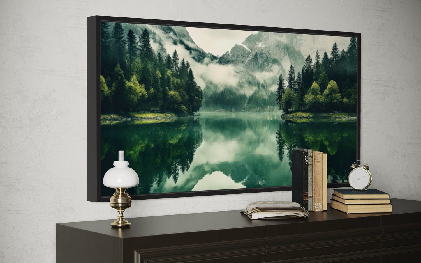 Mirror Lake And Mountains Emerald Green Nature Canvas Wall Art