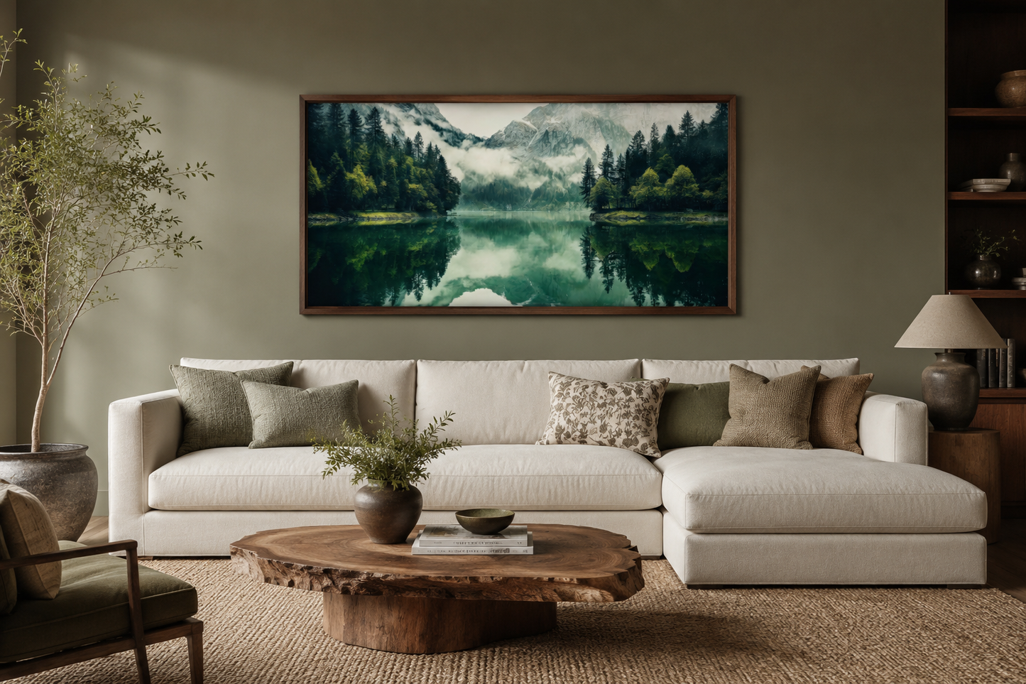 Mirror Lake And Mountains Emerald Green Nature Canvas Wall Art